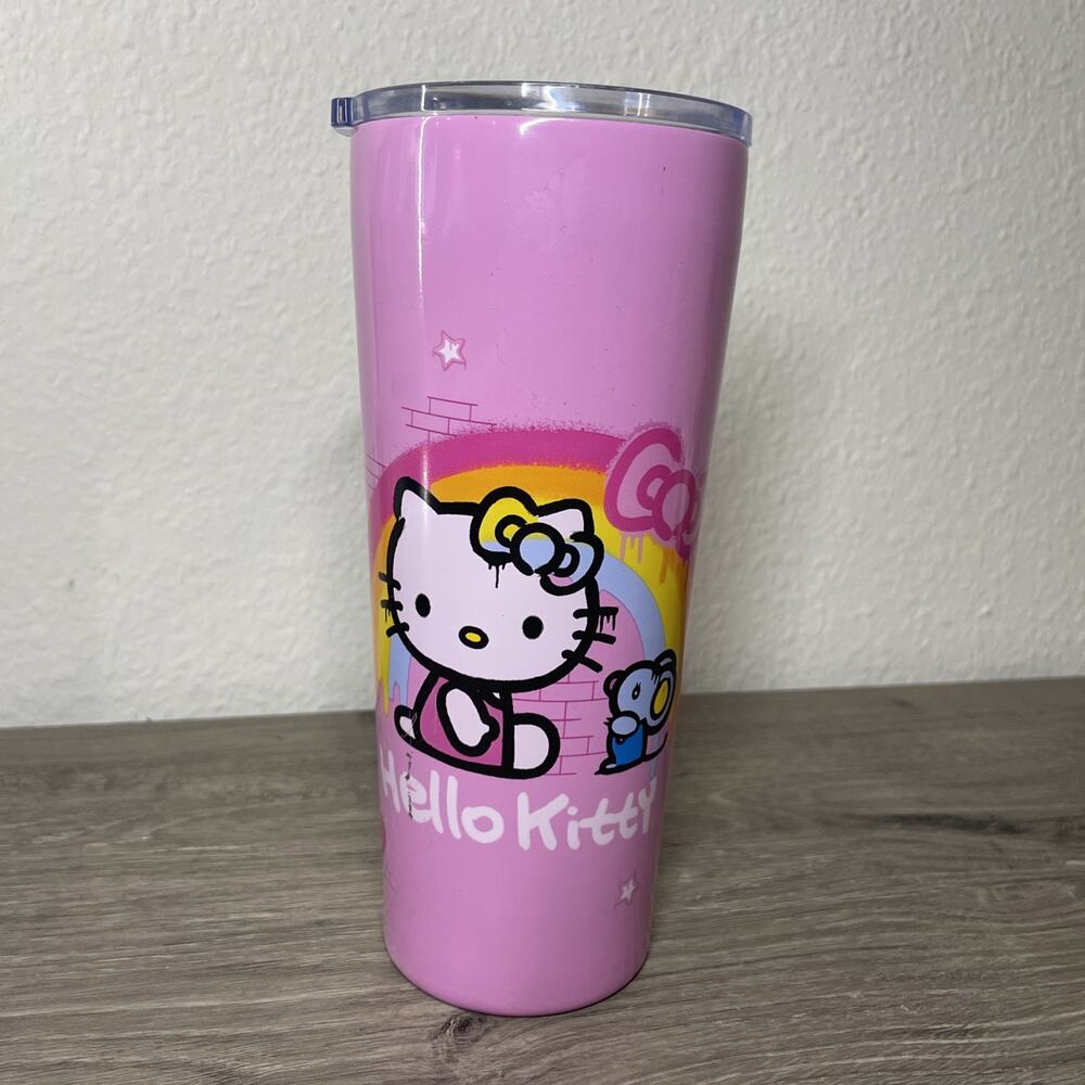Hello Kitty 22oz Pink Graffiti Rainbow Stainless Steel Tumbler with Lid
